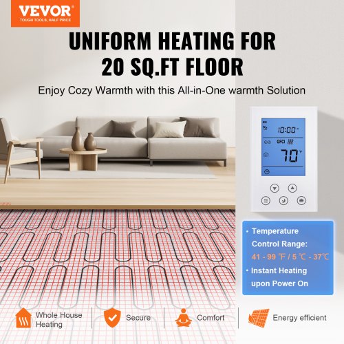 Floor Heating Mat 20 Sq ft Electric Radiant InFloor Heated Warm System