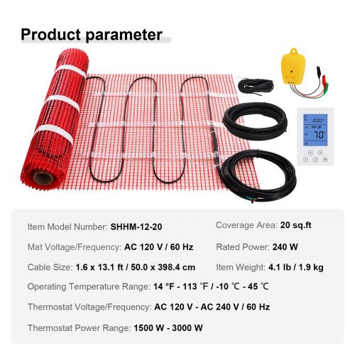 Floor Heating Mat 20 Sq ft Electric Radiant InFloor Heated Warm System