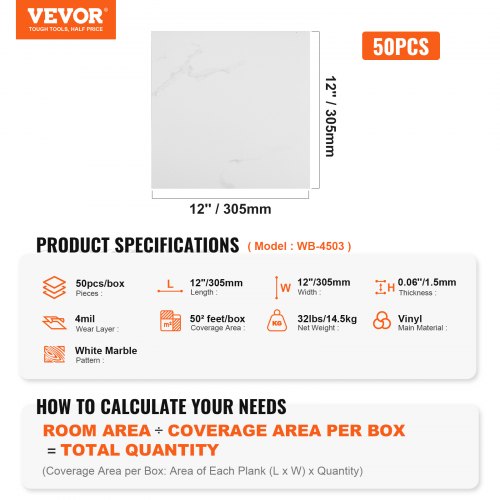 Self Adhesive Vinyl Floor Tiles 12 x 12 inch 50 Tiles 15mm Thick Peel