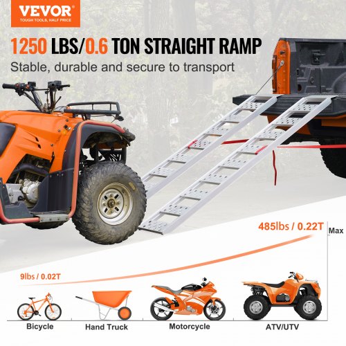 Aluminum Ramps 1250lbs Straight Ramp with Treads and Load Straps Portable