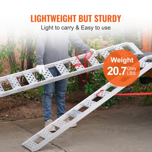 Aluminum Ramps 1250lbs Straight Ramp with Treads and Load Straps Portable