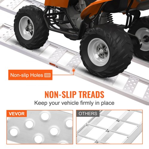 Aluminum Ramps 1250lbs Straight Ramp with Treads and Load Straps Portable