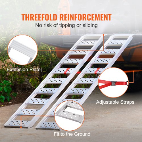 Aluminum Ramps 1250lbs Straight Ramp with Treads and Load Straps Portable