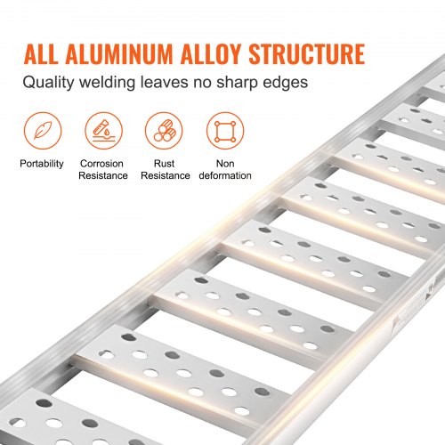 Aluminum Ramps 1250lbs Straight Ramp with Treads and Load Straps Portable