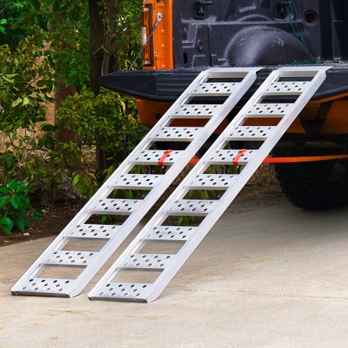 Aluminum Ramps 1250lbs Straight Ramp with Treads and Load Straps Portable