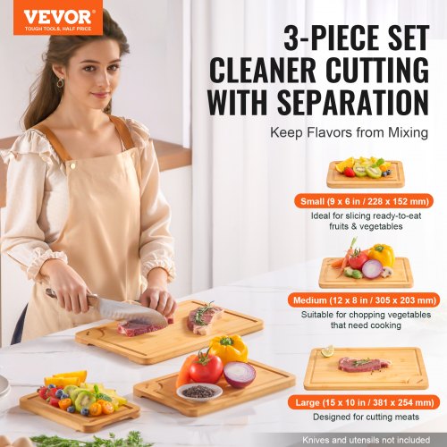 Cutting Board 3 Pieces Premium Versatile Bamboo Cutting Board with FoodGrade Oil