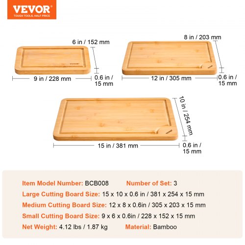 Cutting Board 3 Pieces Premium Versatile Bamboo Cutting Board with FoodGrade Oil
