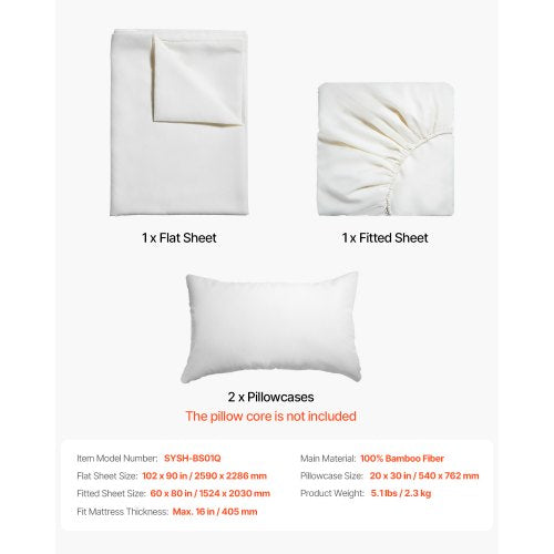 4Piece Bed Sheet Set – Queen Size 100 Bamboo Fiber Bedding Set Cooling