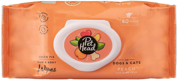 Pet Head Quick Fix Paw and Body Wipes for Dogs and Cats Peach with Aloe Vera