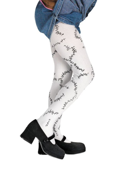 Kids' Stitched White Pantyhose