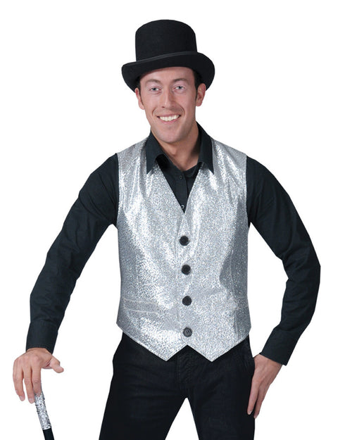 Mens Silver Vest Costume - Standard