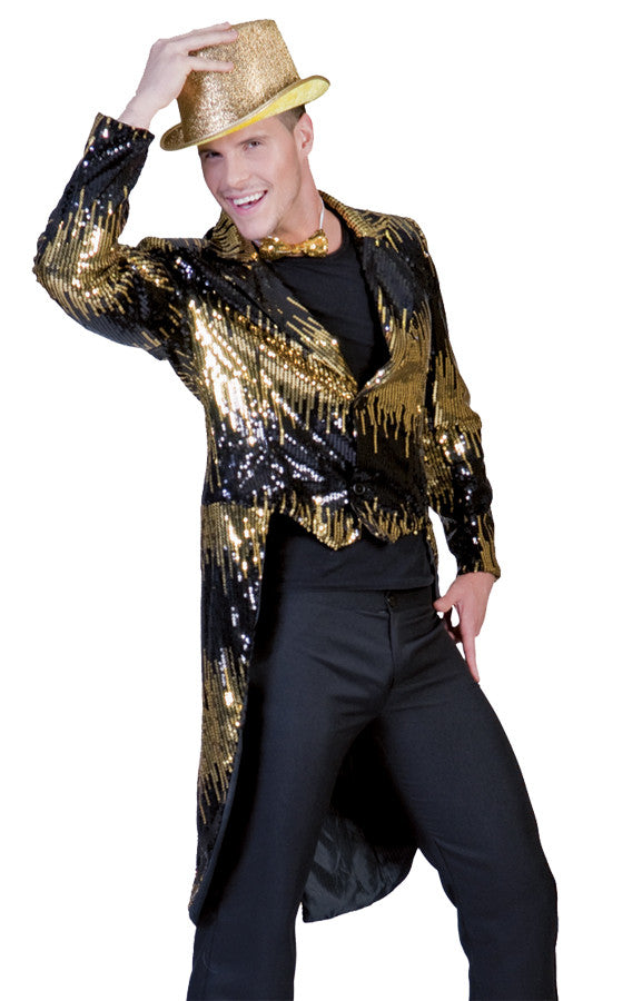 Mens Gold Glitter Tailcoat Costume - Large