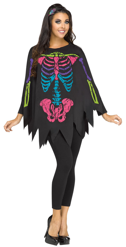 Womens Colorful Skeleton Poncho Costume | Halloween Decoration