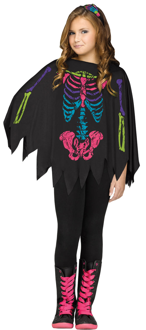 Girls Colorful Skeleton Poncho Costume | Halloween Decoration