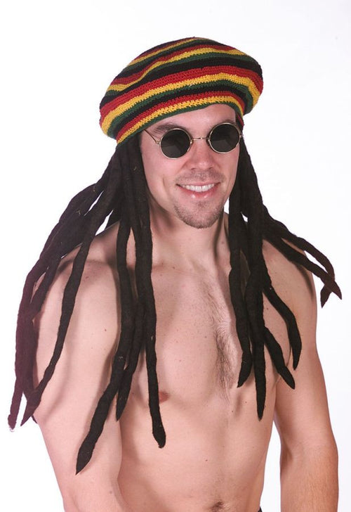 Adults Black Dreadlocks Wig with Rasta Tam