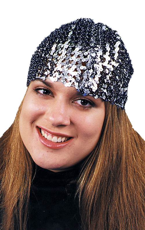 Womens Sequin Cloche Hat | Black