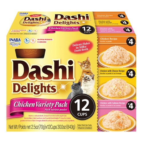Inaba Dashi Delight Chicken Flavored Variety Pack Bits in Broth Cat Food Topping