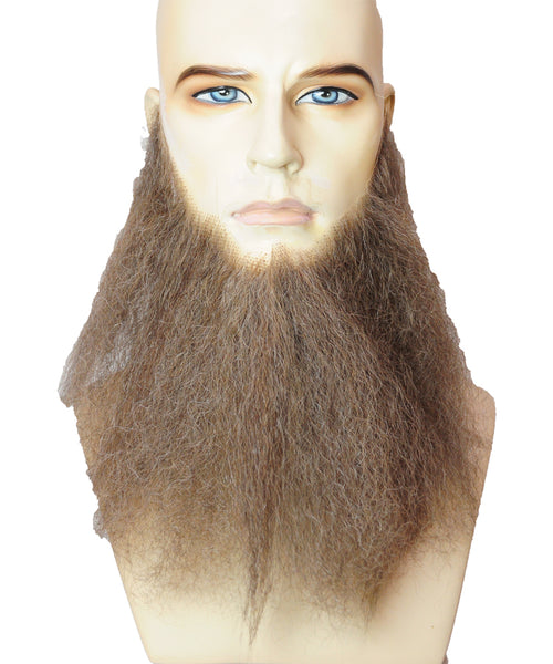 Mens Human Hair 10" Long Full-Face Beard | Brown/Gray