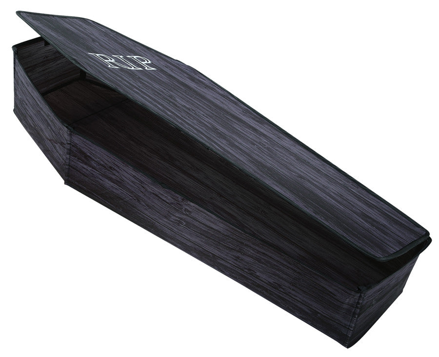 60" Wooden-Look Black Coffin With Lid Halloween Decoration
