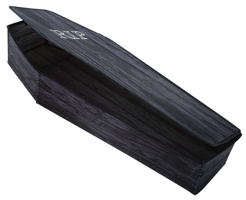 60" Wooden-Look Black Coffin With Lid Halloween Decoration