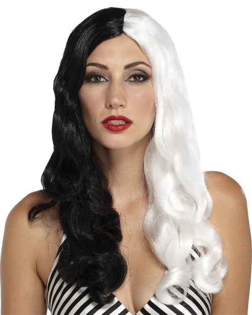 Adults Black & White Long Wig