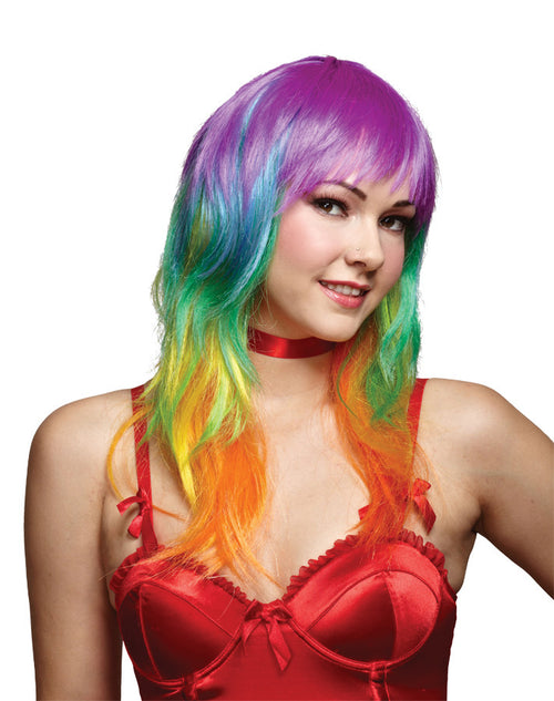 Adults Multicolor Rainbow Wig with Bangs