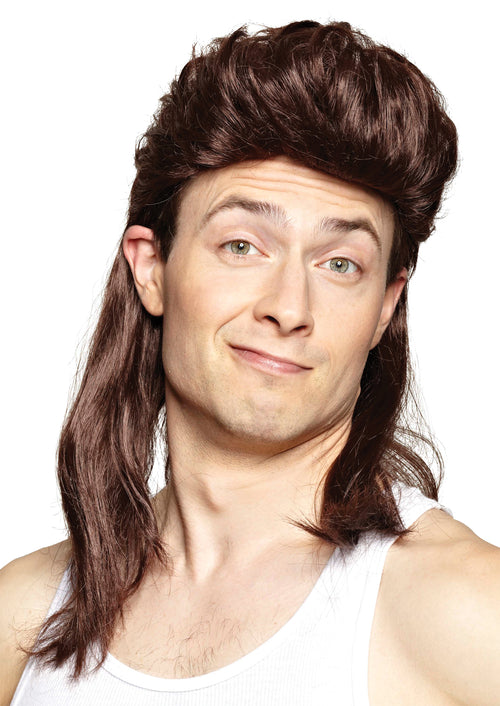 Mens Brown Nightclub Mullet Wig | Yellow