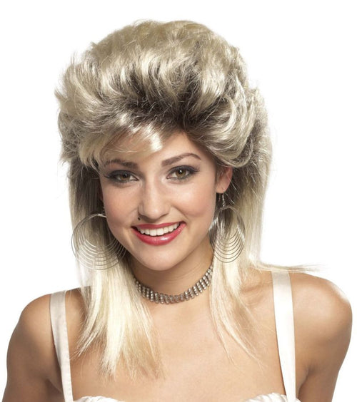 Black & Blonde 1980s Rocker Groupie Wig