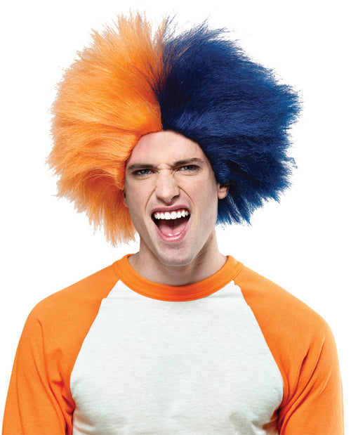 Navy Blue & Orange Sports Fun Wig | Orange/Navy