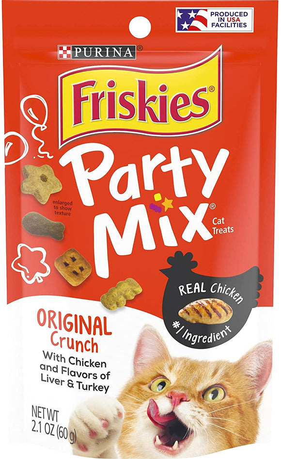 Friskies Party Mix Original Crunch with Chicken, ad Flavors of Liver and Turkey Cat Treats