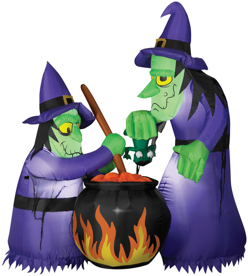 6' Blow Up Inflatable Double Bubble Witches With Cauldron Outdoor Yard