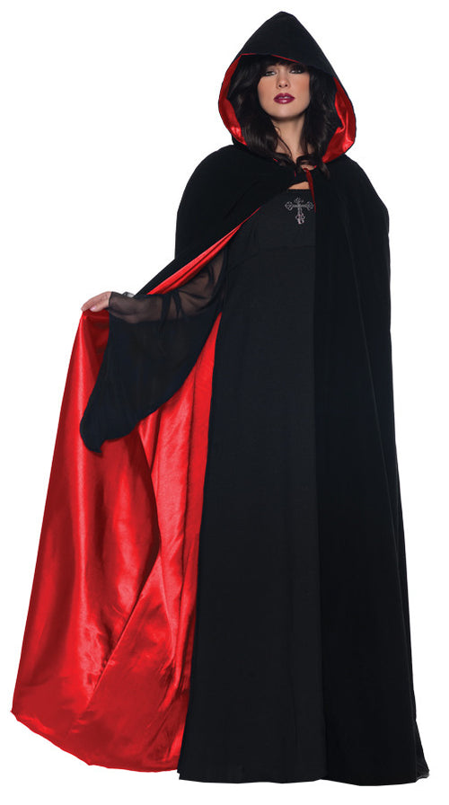 Womens Deluxe Black Velvet Cape | Red